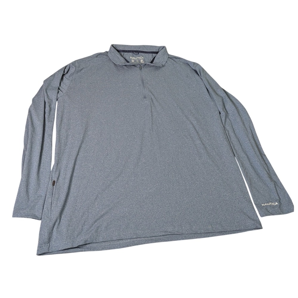 Nautica Mens 2XL Blue Heather Quarter Zip Pullover Wicking UV Protection Top
